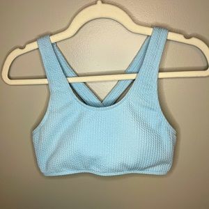 Baby Blue Ribbed/Knit Cross Strap Bikini with High Cut Bottoms 😍🔥✨